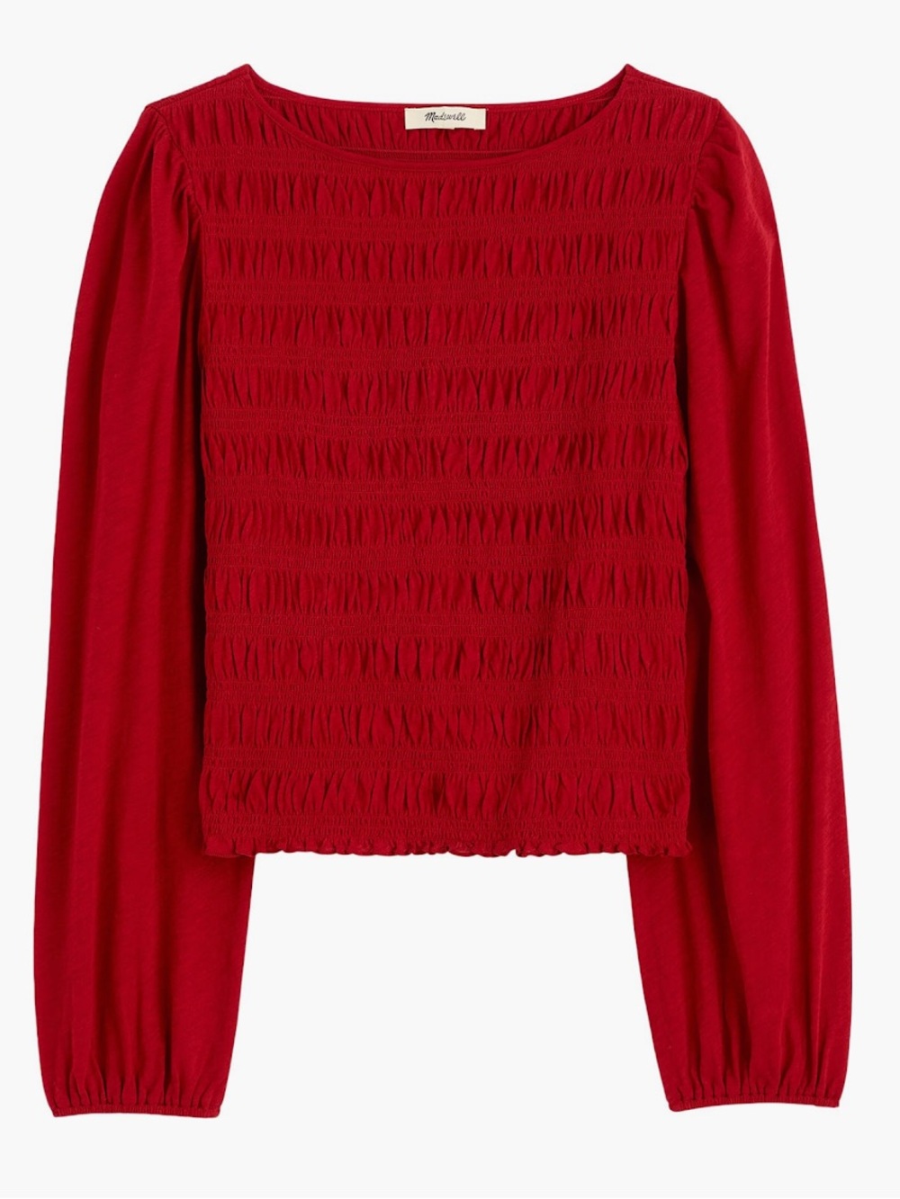 NWT Madewell cherry red smocked top L